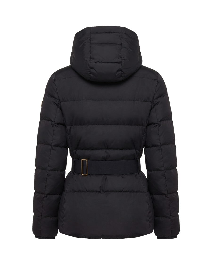 Elisabetta Franchi Black Grosgrain Trim Belted Down Jacket