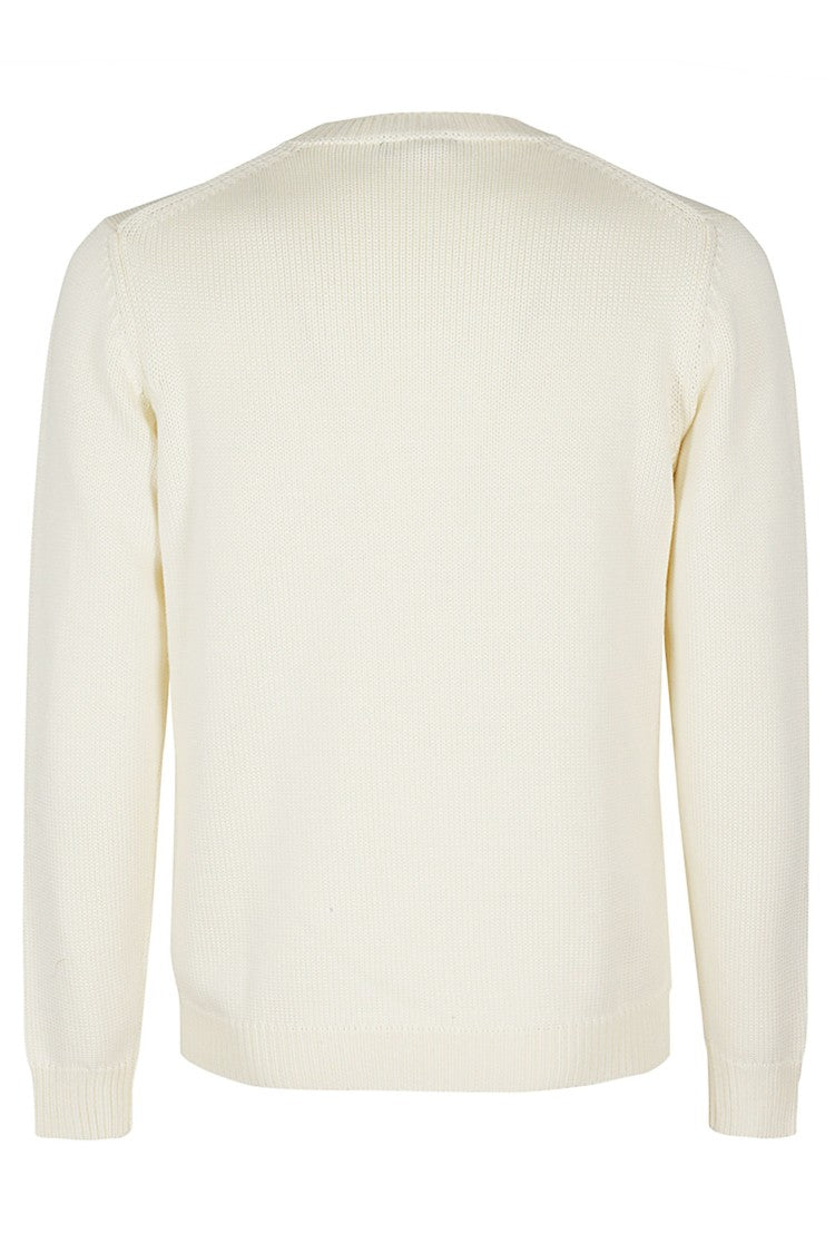 Roberto Collina White Crew-Neck Ribbed Merino Wool Sweater
