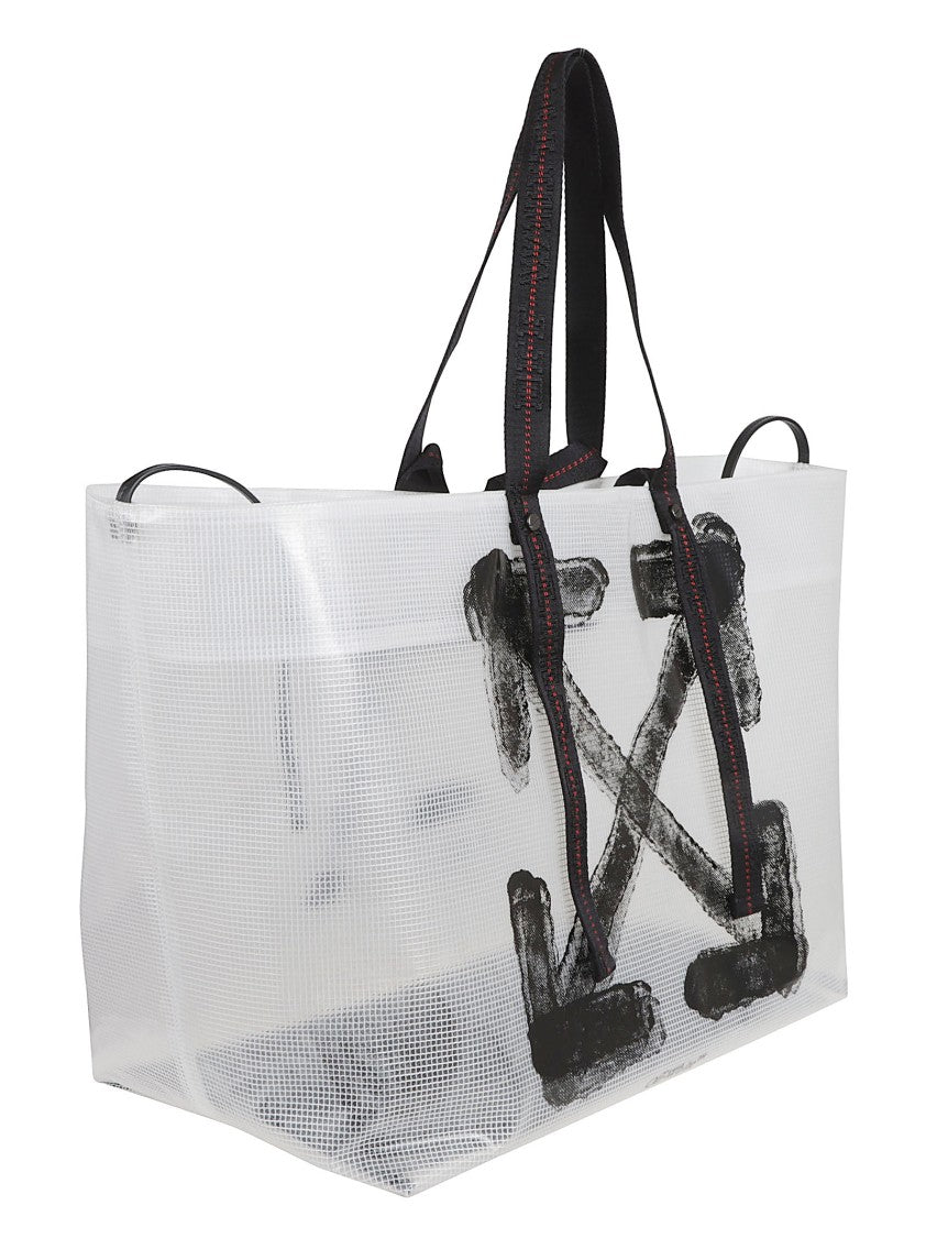 Off-White Translucent Tote Bag With Bold Arrow Print