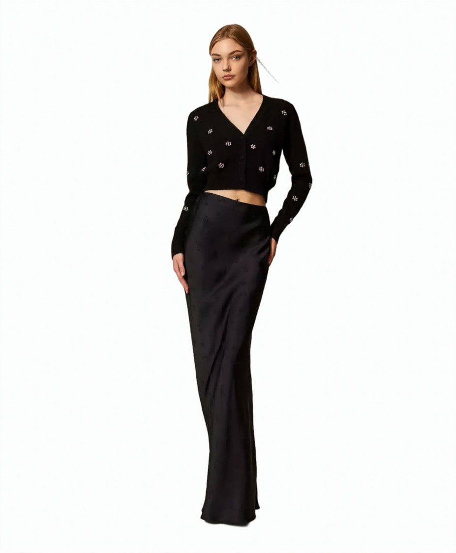 Twin-Set Angora-Blend Floral Rivet V-Neck Cardigan