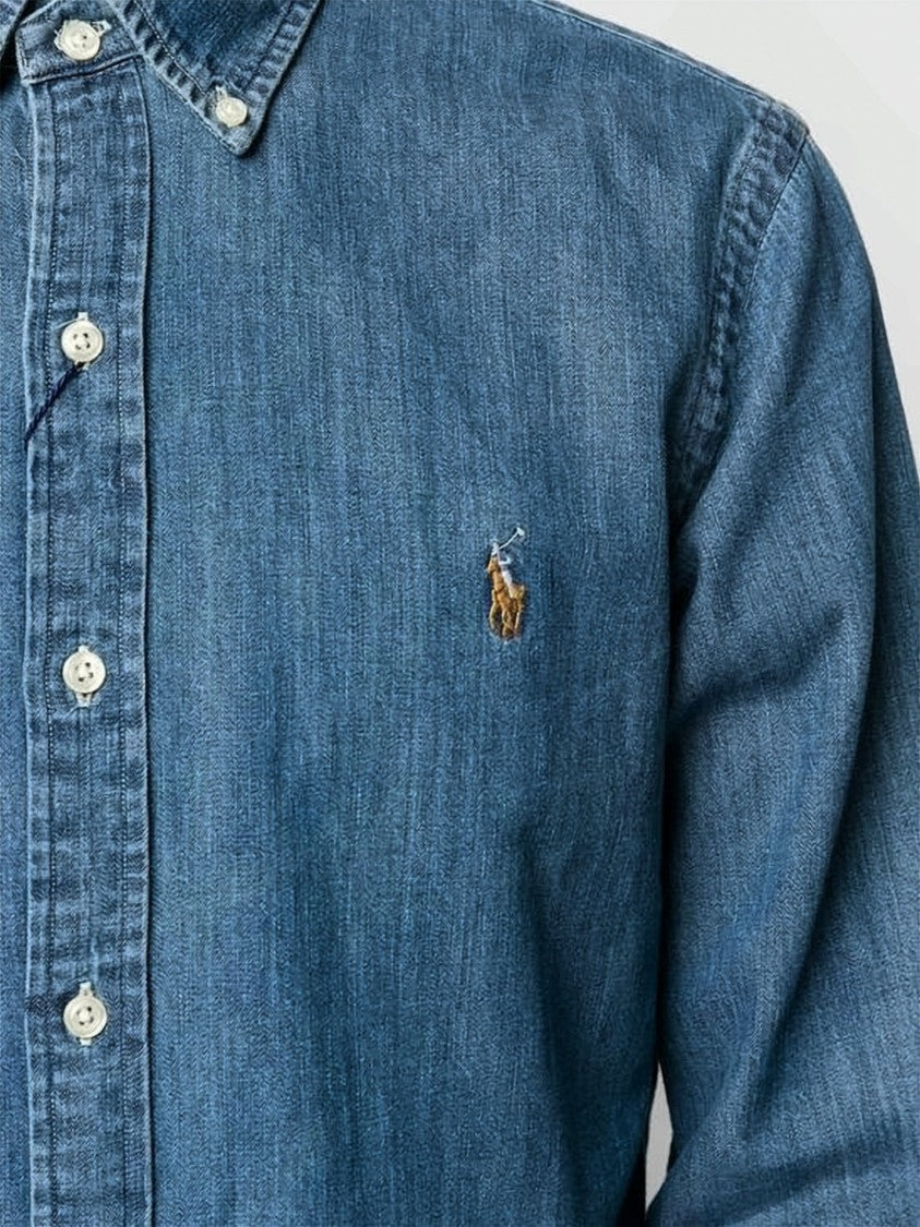 Polo Ralph Lauren Classic Blue Denim Shirt With Button-Down Collar