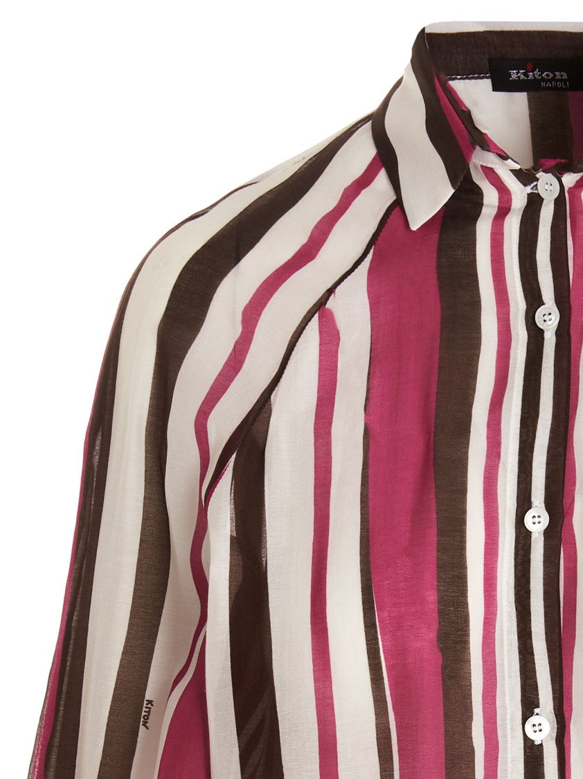 Kiton Striped Cotton-Silk Blend Shirt With Button Closure