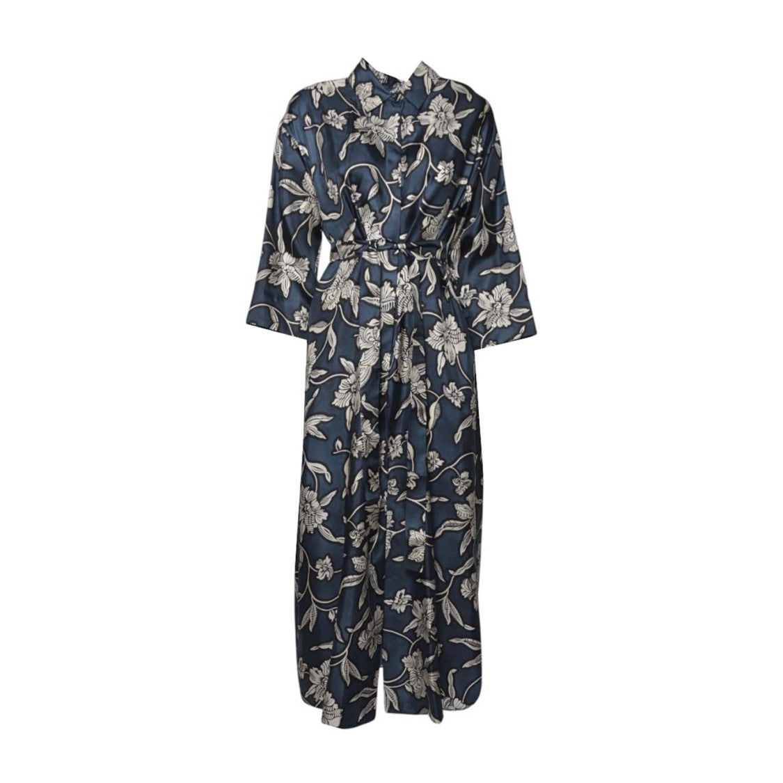 Max Mara Ankle-Length Floral Robe With Belted Waist