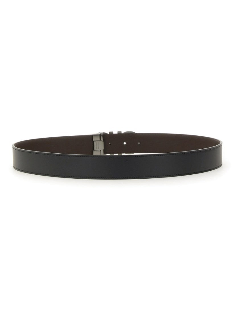 Ferragamo Reversible Black Calf Leather Belt With Interlocking Buckle