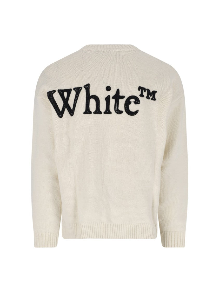 Off-White Bookish Cream Contrast Logo Wool-Blend Sweater