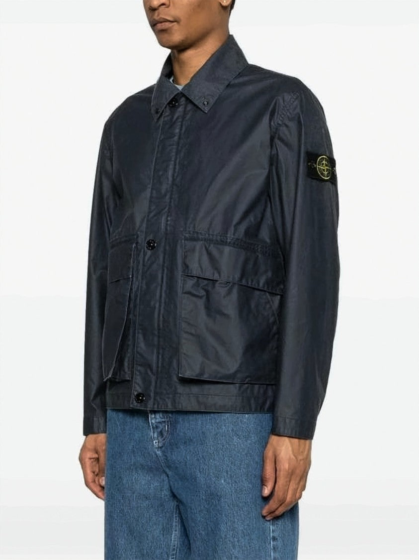 Stone Island Structured Black Jacket With Button-Up Front
