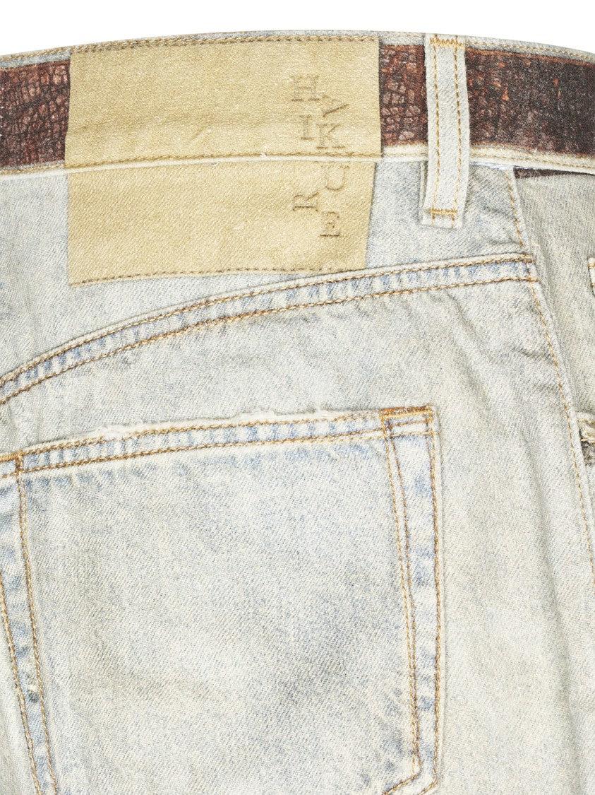Haikure Knee-Length Distressed Denim Shorts With Contrasting Waistband
