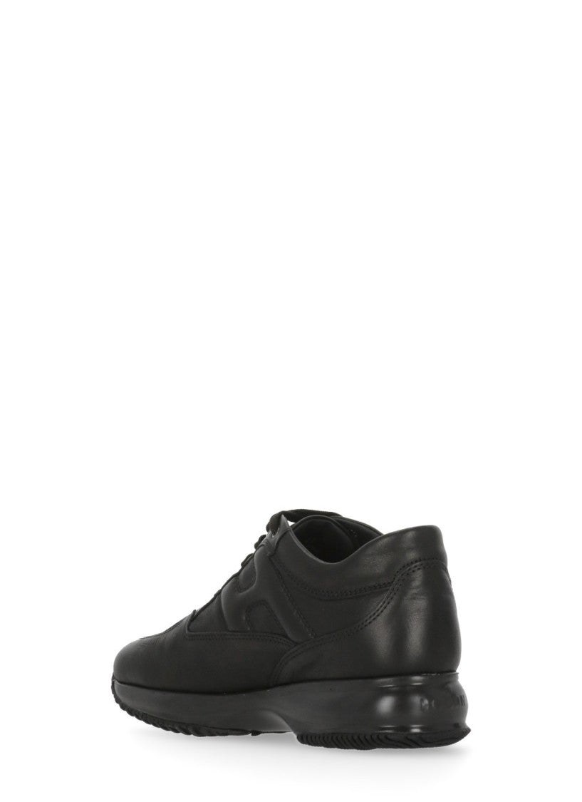 Hogan Black Leather Embossed Logo Sneakers