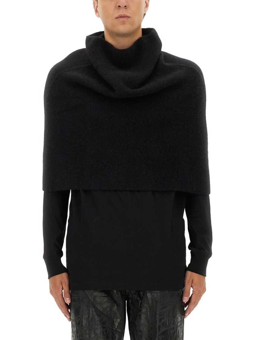 Rick Owens Knitted Cape With Soft Textured Fabric