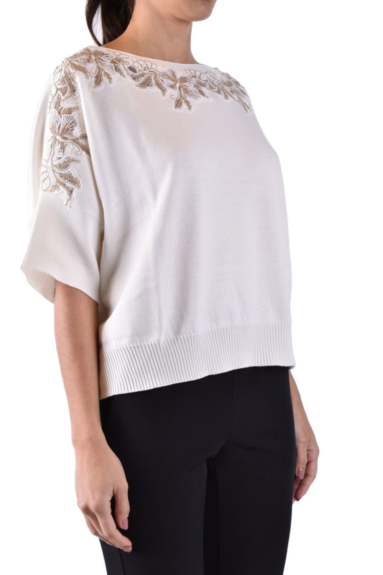 Ermanno Cotton Embroidered Boat-Neck Sweater