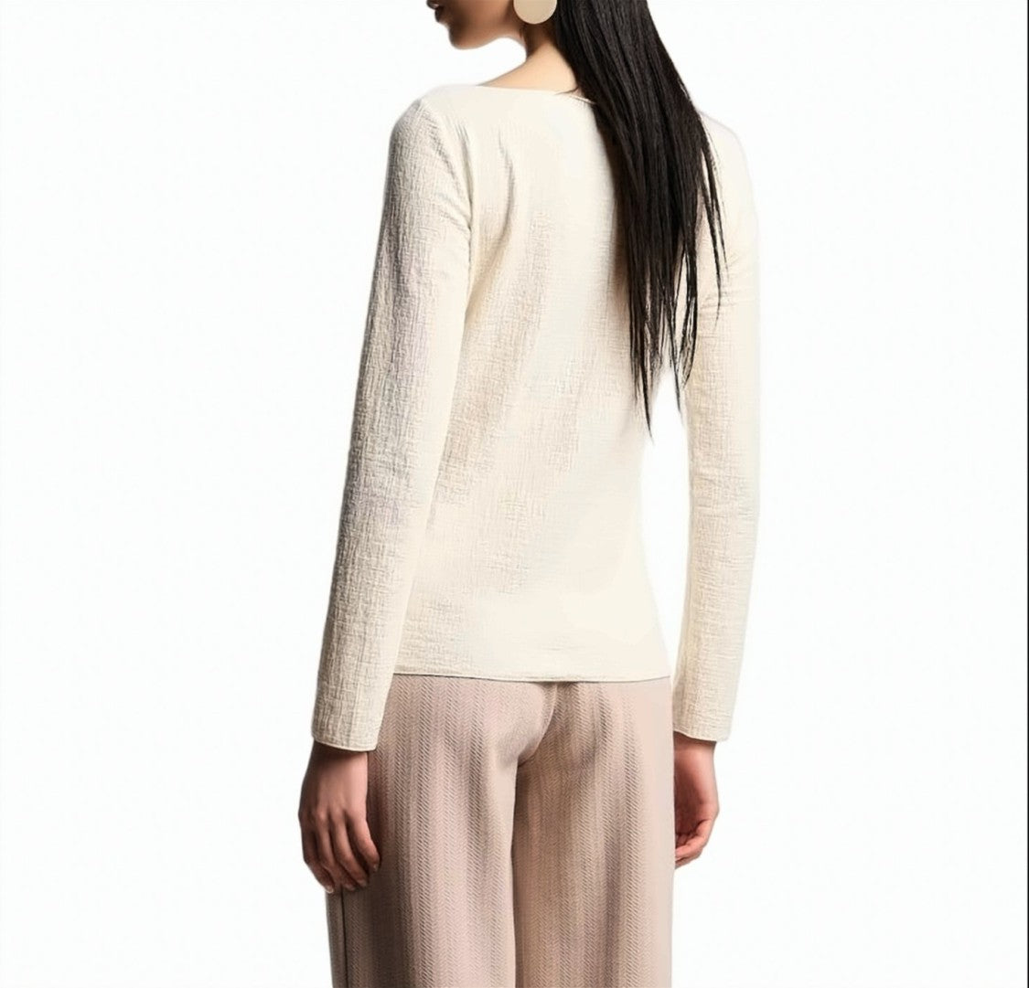 Emporio Armani Boat Neck Stretch Jersey Textured Sweater
