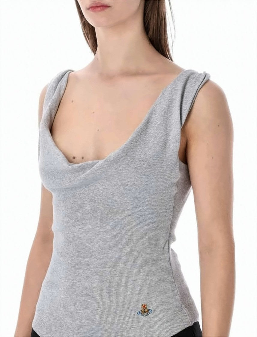Vivienne Westwood Ribbed Knit Sleeveless Top With Draped Cowl Neckline