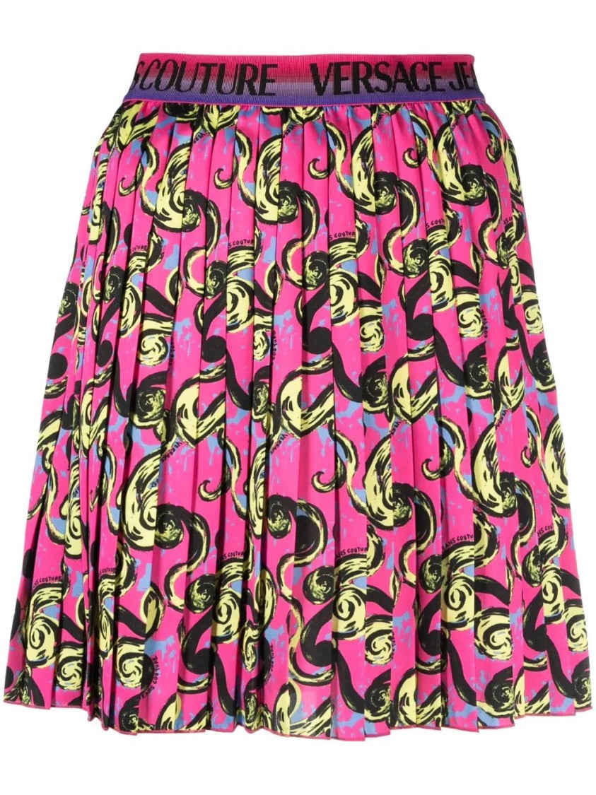 Versace Jeans Couture Pleated Twill Skirt With Bold Logo Waistband
