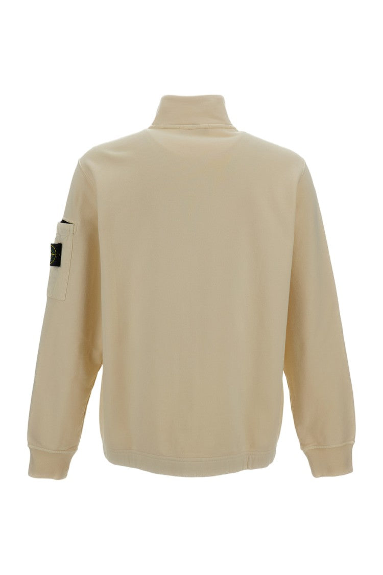 Stone Island Cotton Fleece Zip-Up Crewneck With Logo Patch