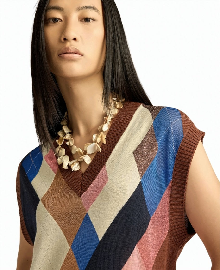 Momonì Argyle Intarsia Knit V-Neck Vest