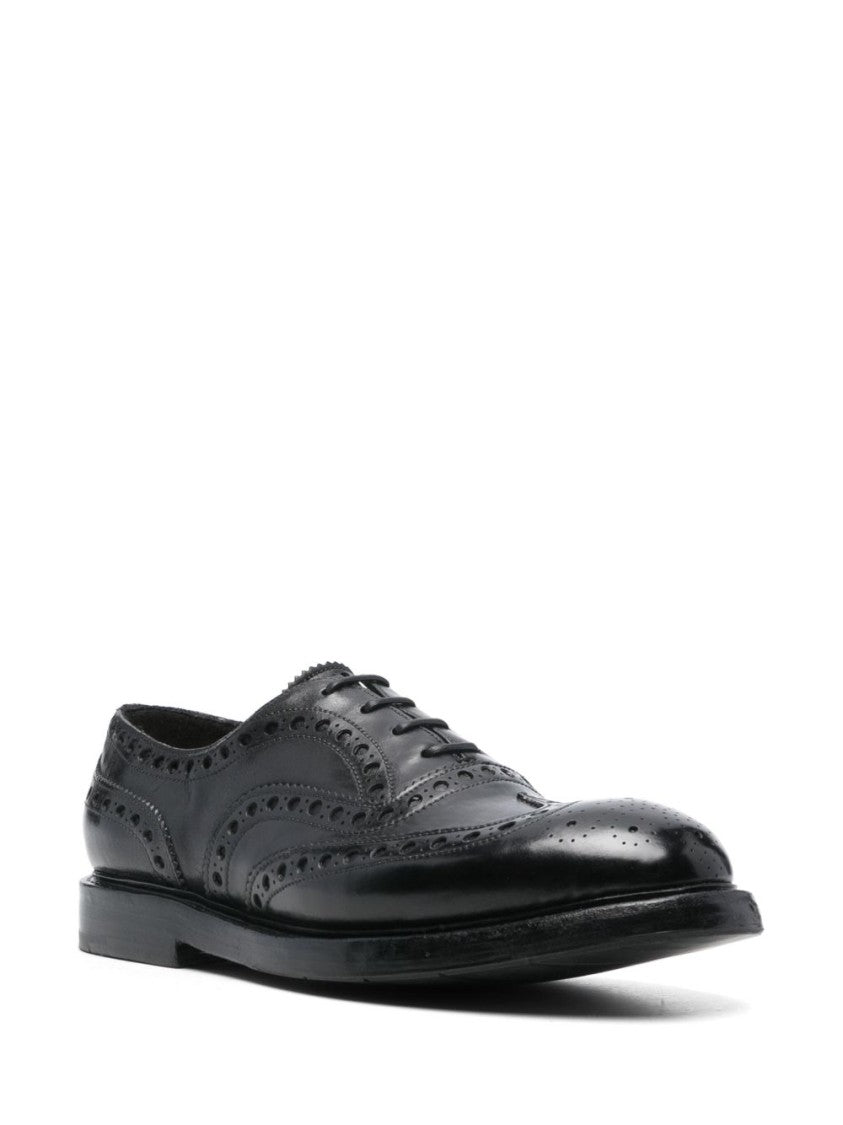 Premiata Black Lace Up Perforated Leather Flats