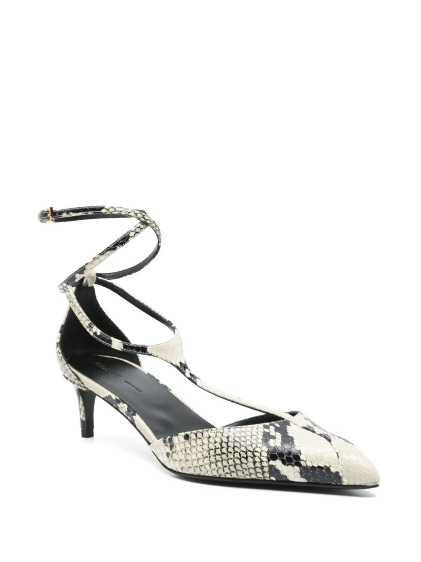 Khaite Python-Embossed Calfskin T-Bar Pumps