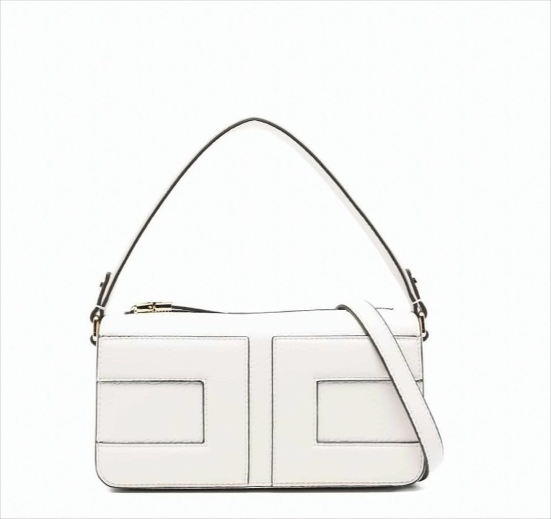 Elisabetta Franchi Structured White Shoulder Bag With Embossed Logo