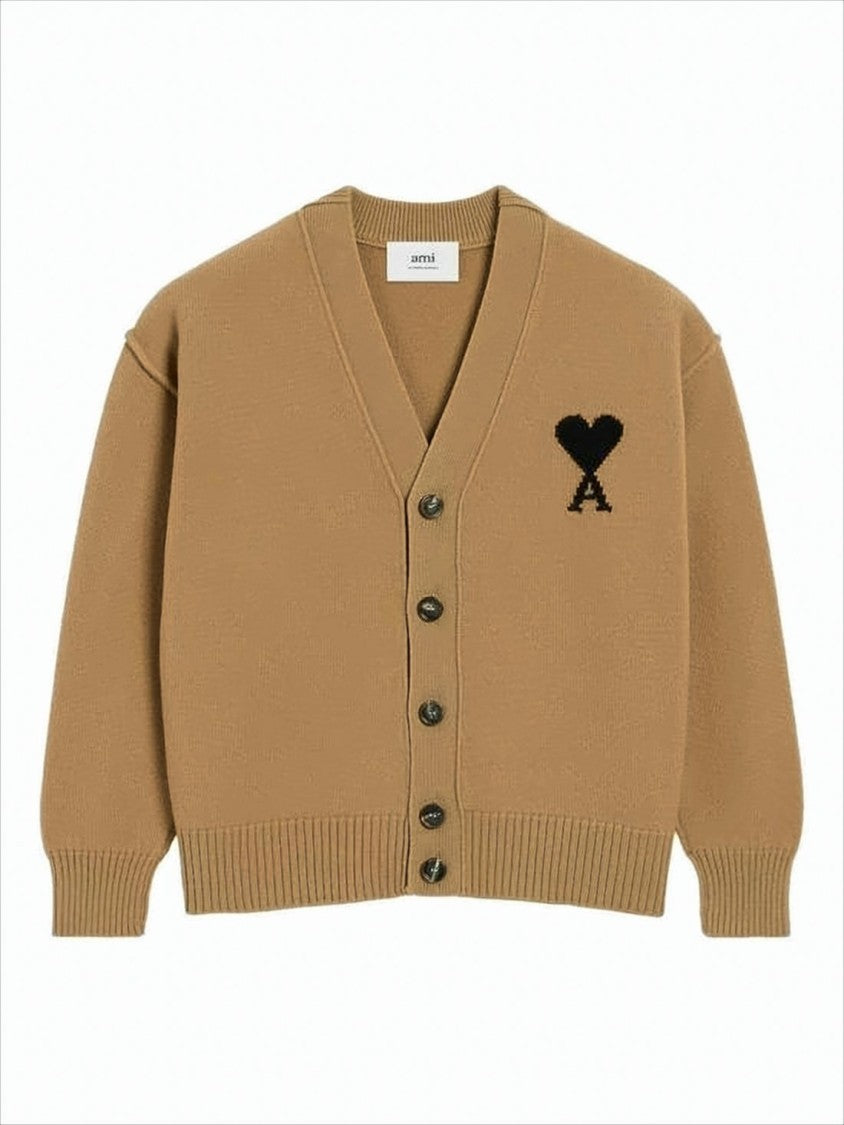 Ami Wool Cardigan With V-Neckline And Button-Down Front