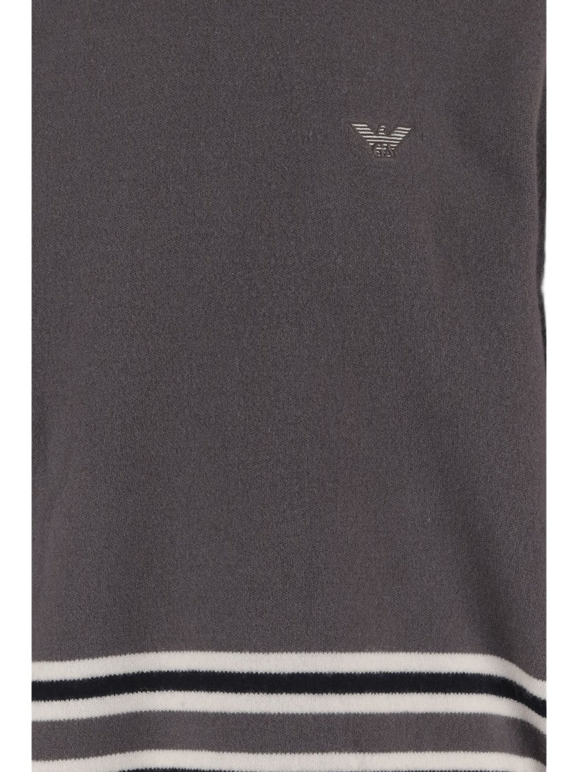 Emporio Armani Gray Virgin Wool Contrast Hooded Sweater