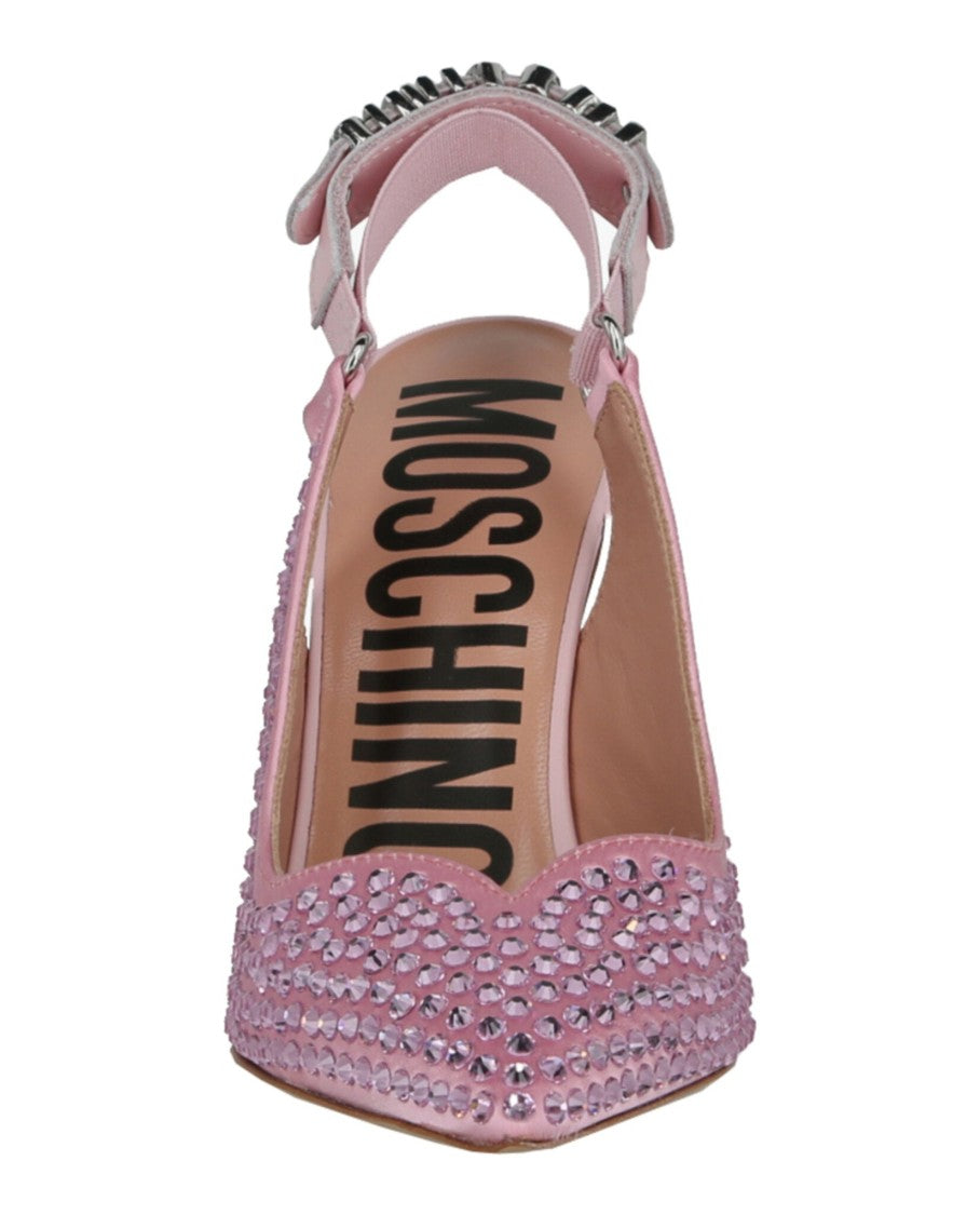 Moschino Crystal Embellished Satin Slingback Pumps