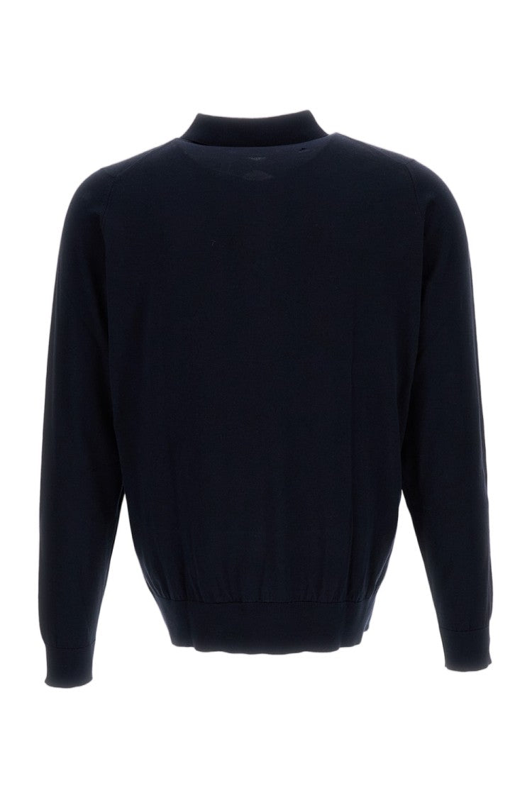 John Smedley Blue Cotton Long-Sleeve Polo Shirt