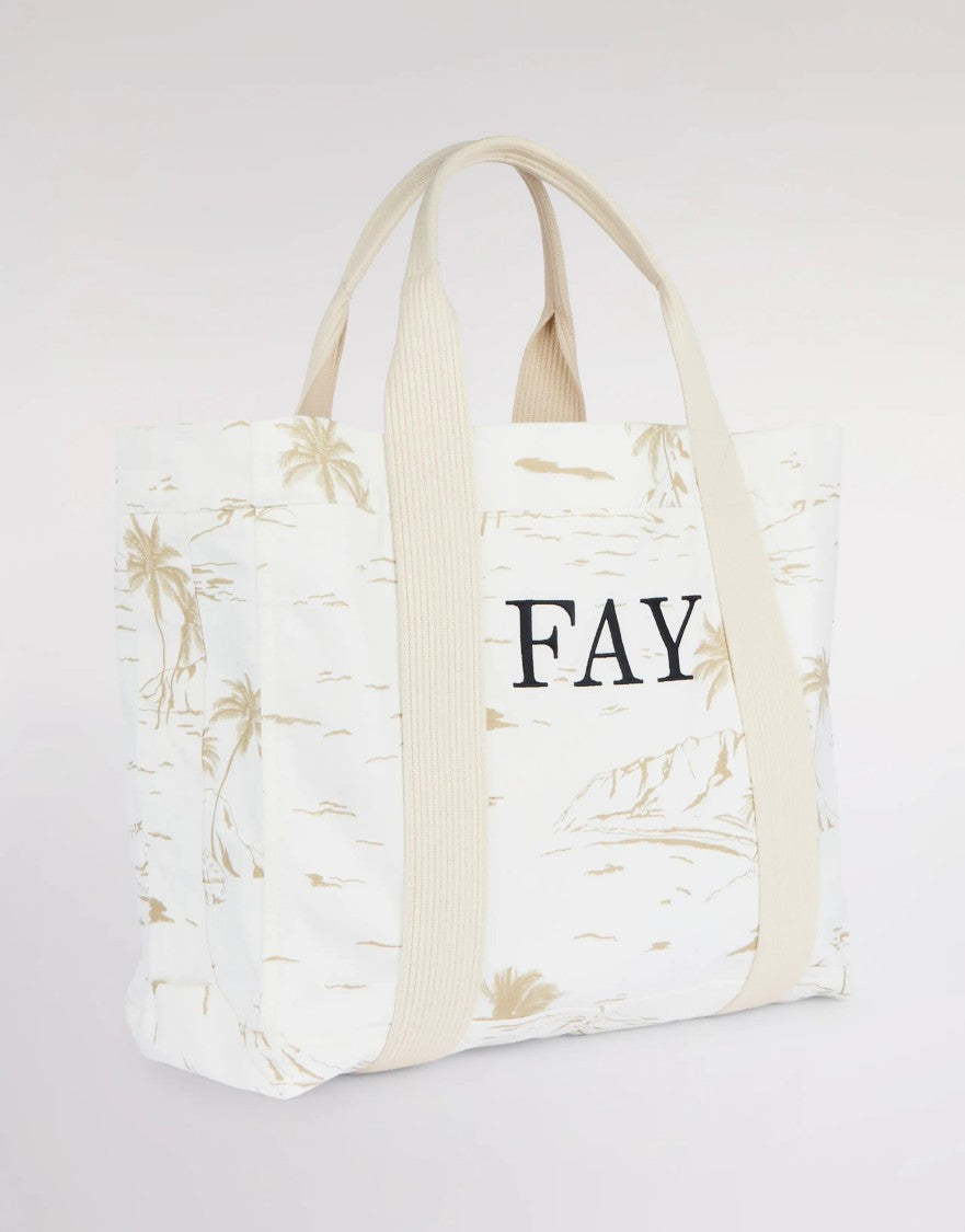 Fay Tropical Print Cotton Blend Tote Bag
