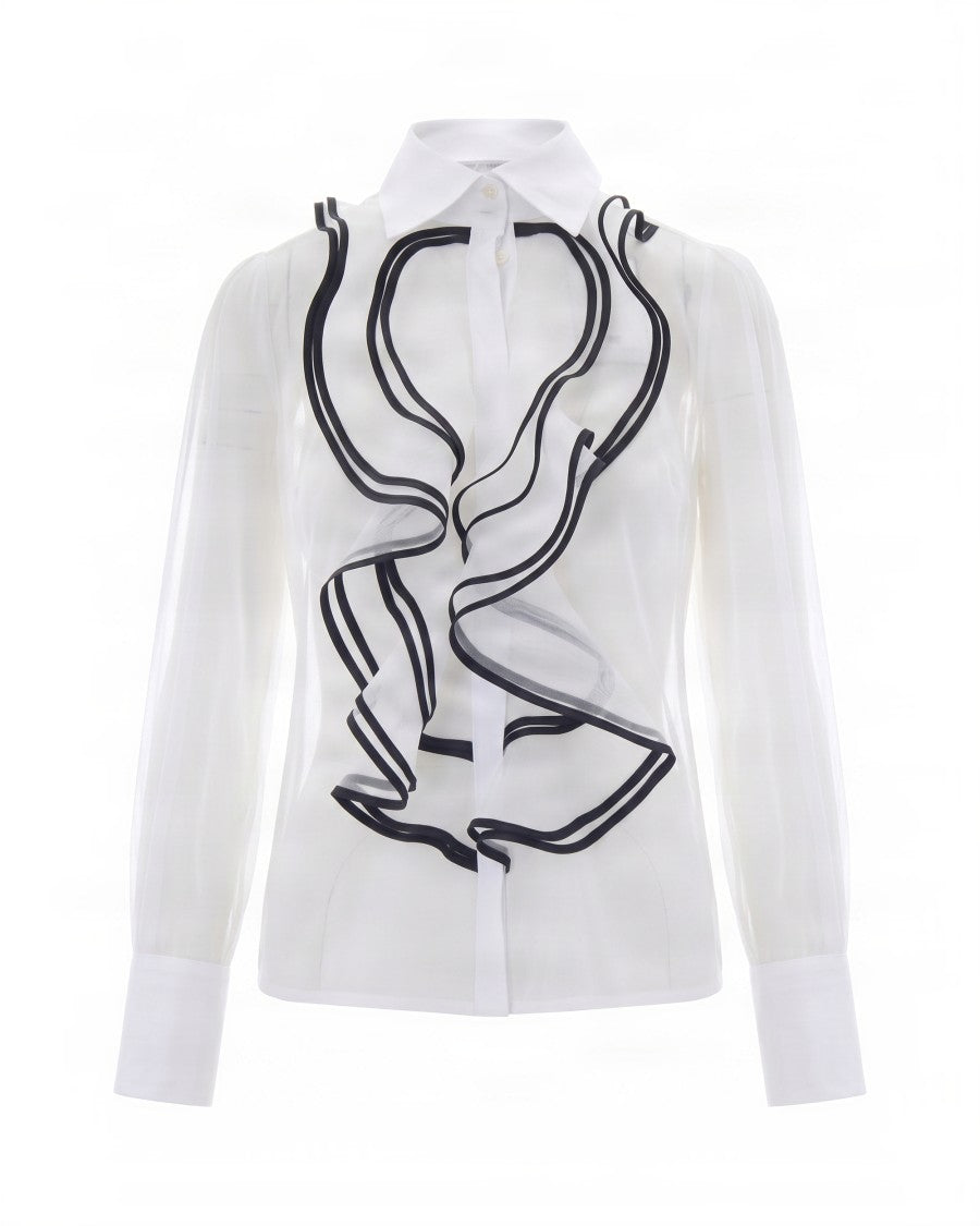 Elisabetta Franchi Ivory Ruffled Long-Sleeve Viscose Blouse