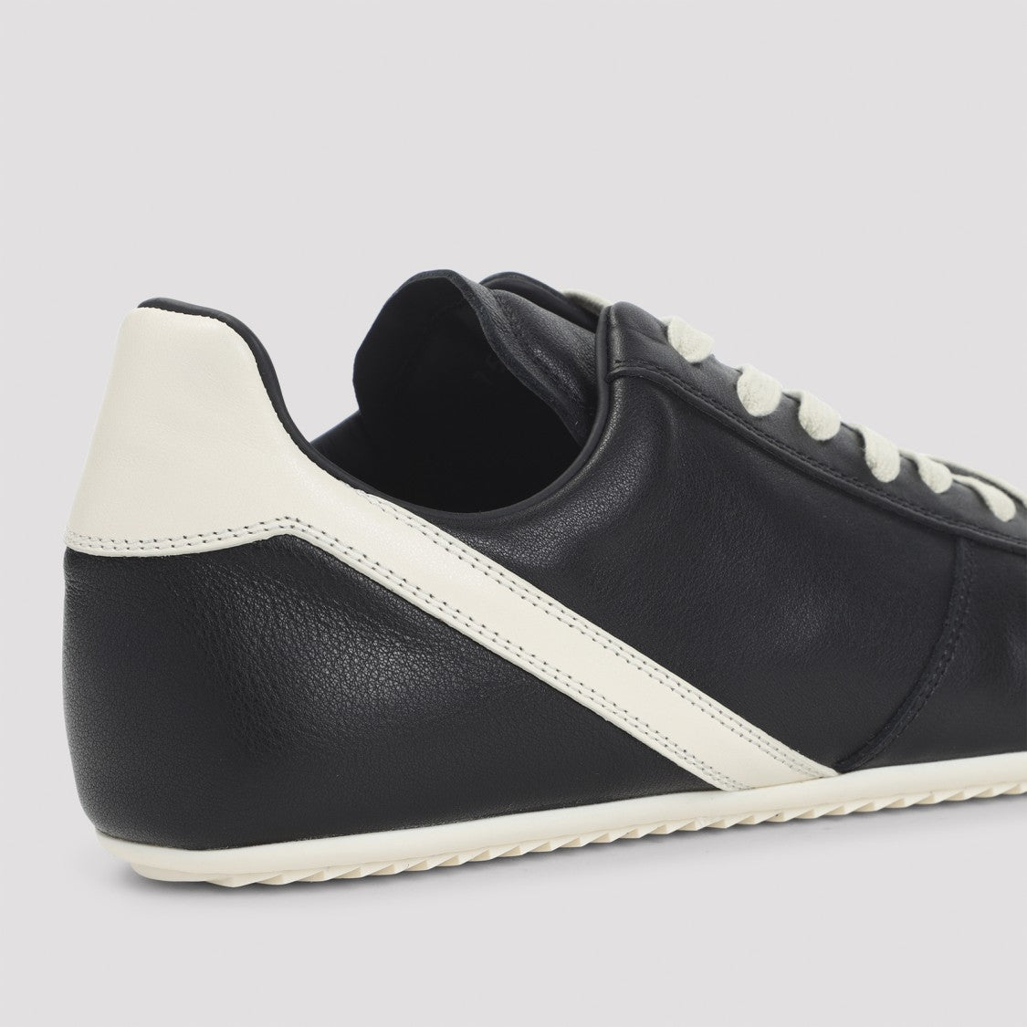 Rick Owens Black Leather Sneakers With Contrasting Lace-Up And Milk White Details