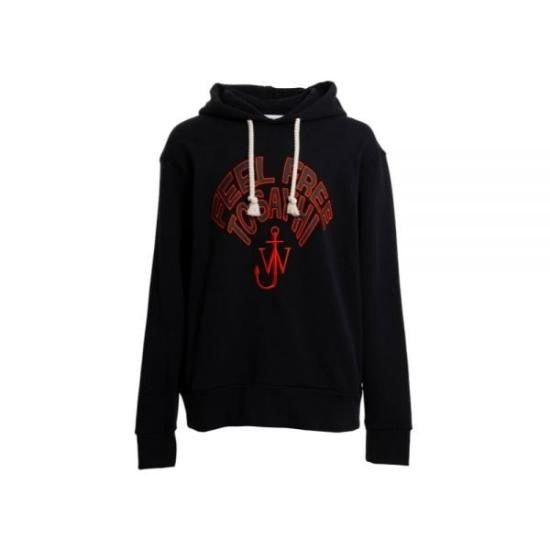 J. W. Anderson Black Hoodie With Front Graphic And Drawstring Hood