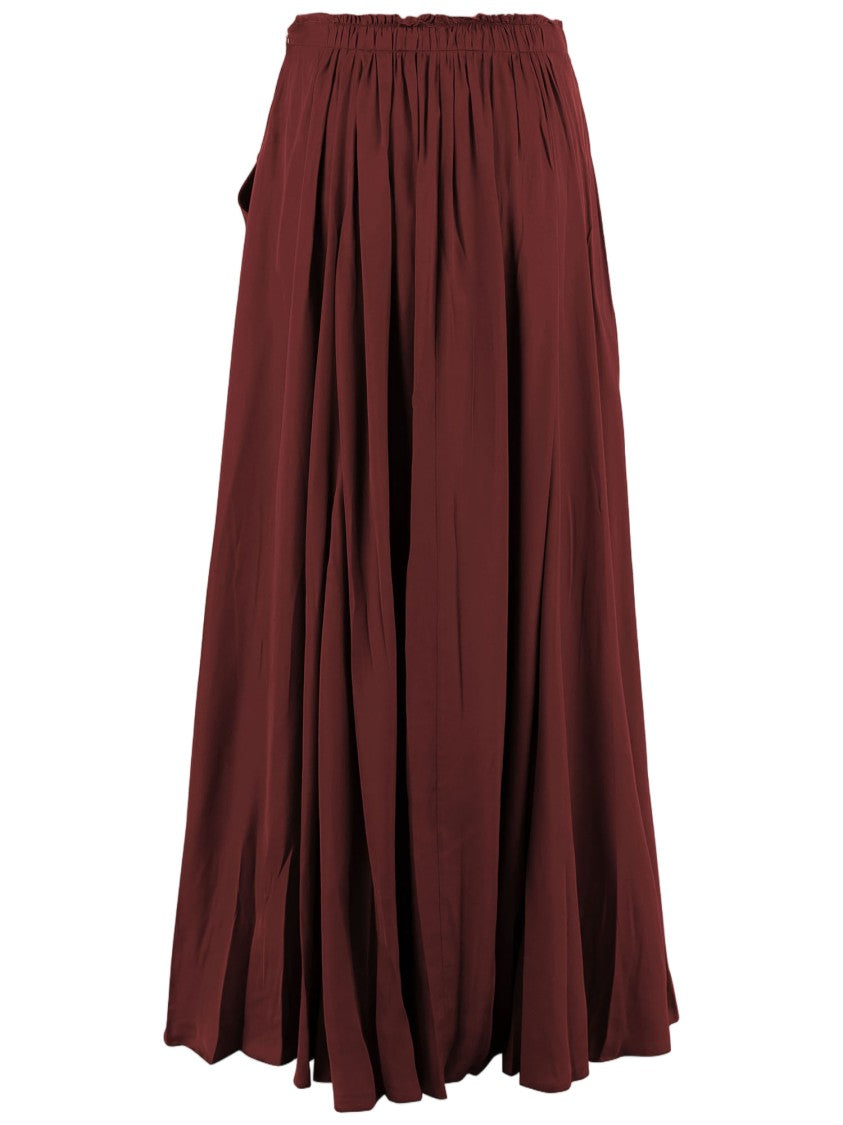 Sa Su Phi Pleated Long Skirt In Dark Burgundy Cotton-Blend