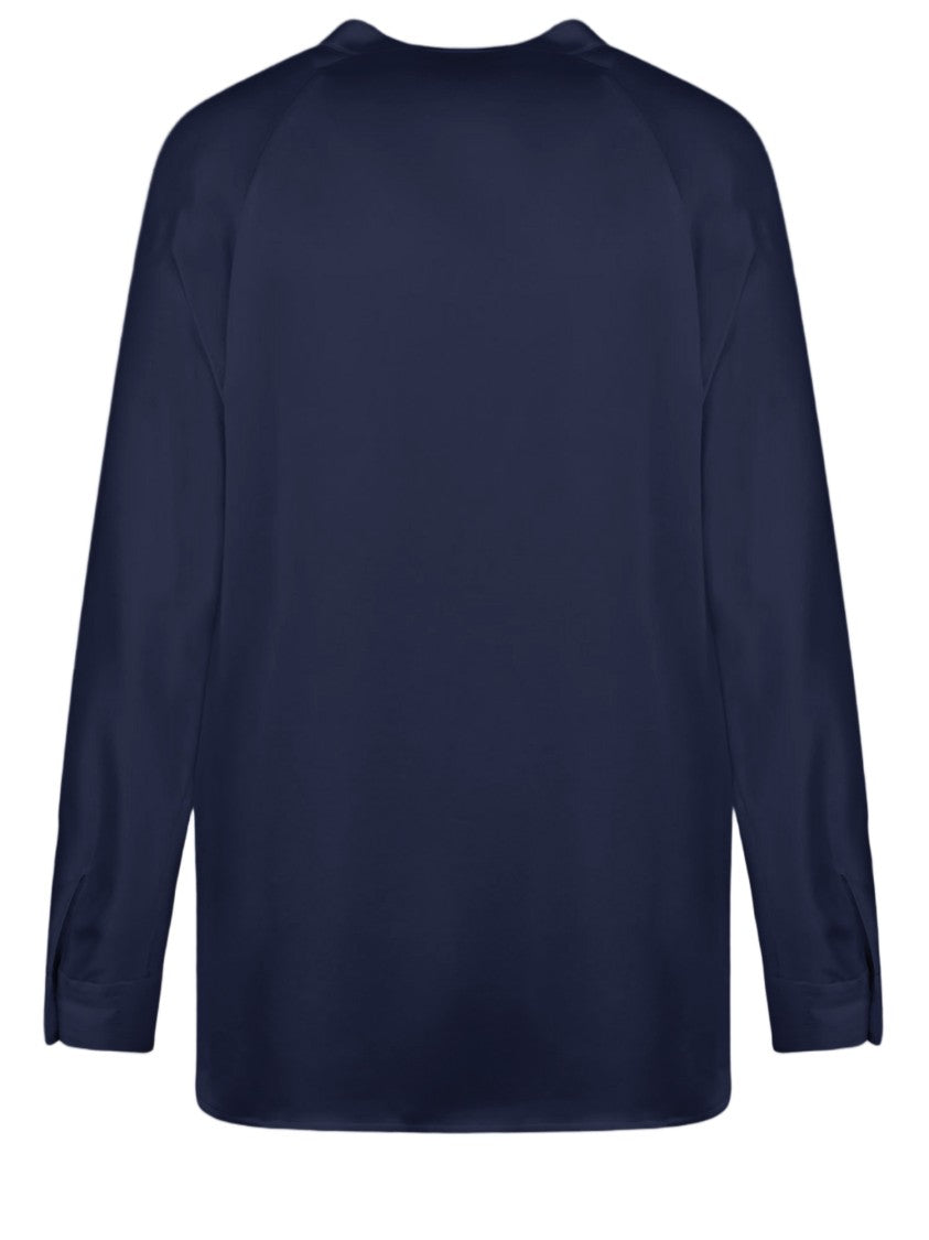 Vince Silk Long-Sleeved Shirt With Mandarin Collar And V-Neck