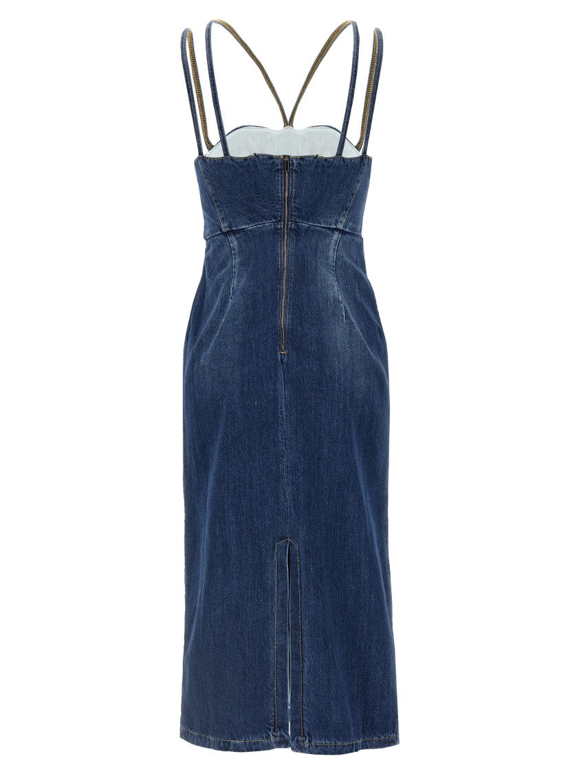 Nensi Dojaka Cotton Denim Midi Dress With Bustier