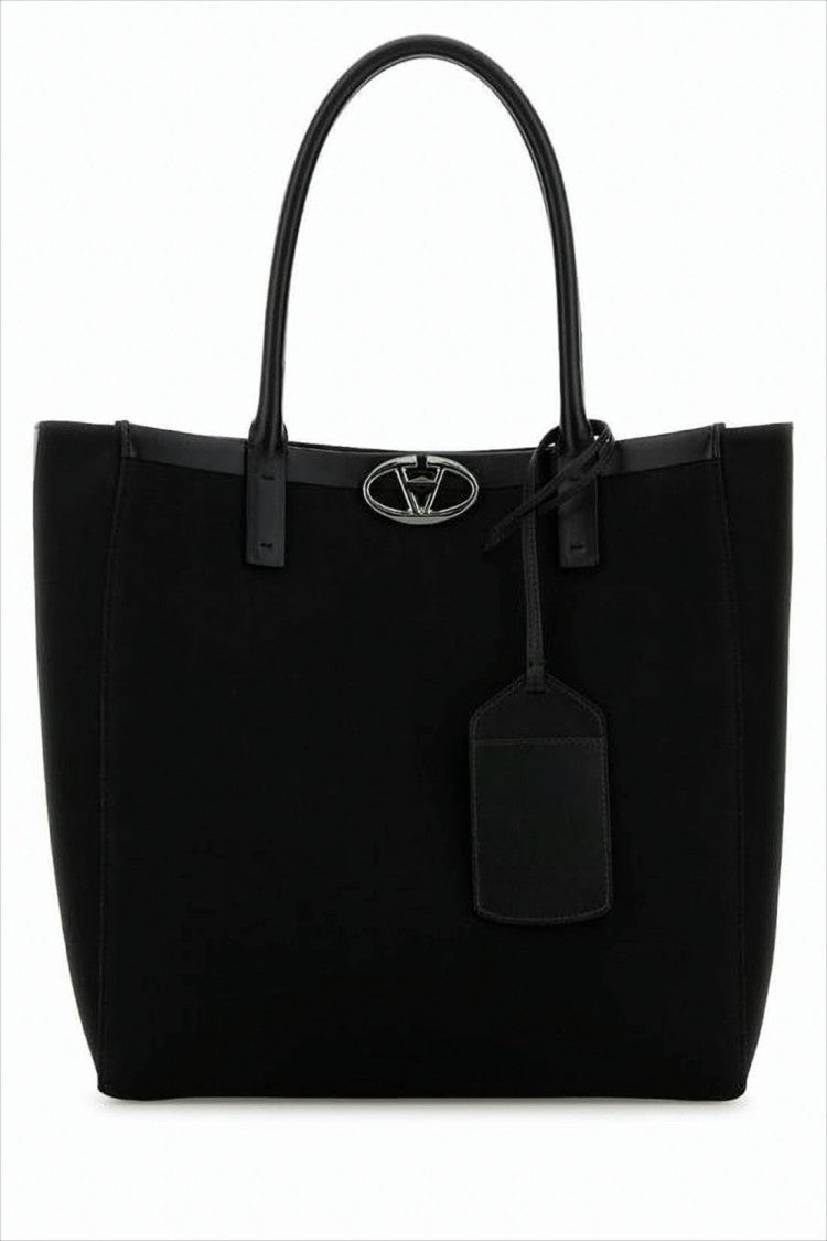 Valentino Garavani Rectangular Cotton Shoulder Bag With Metallic Logo Emblem