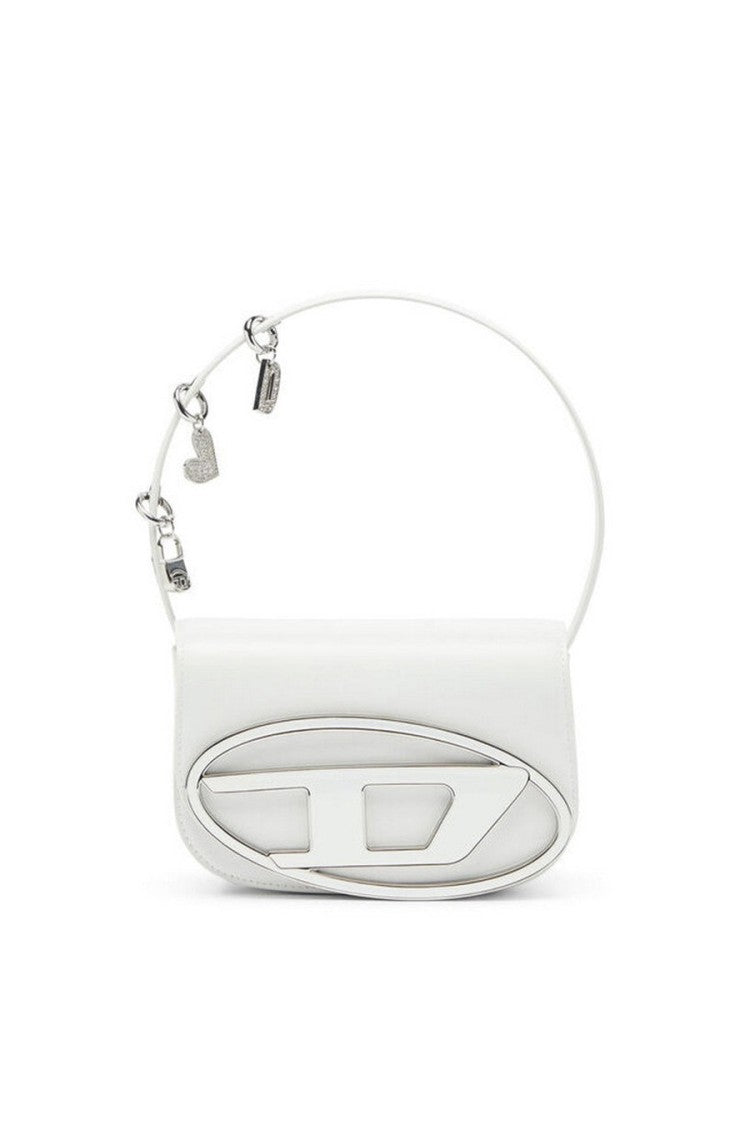 Diesel White Leather Cutout-Logo Shoulder Bag