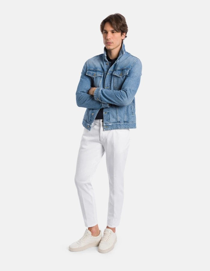 Dondup Medium Blue Wash Denim Jacket With Button-Up Front