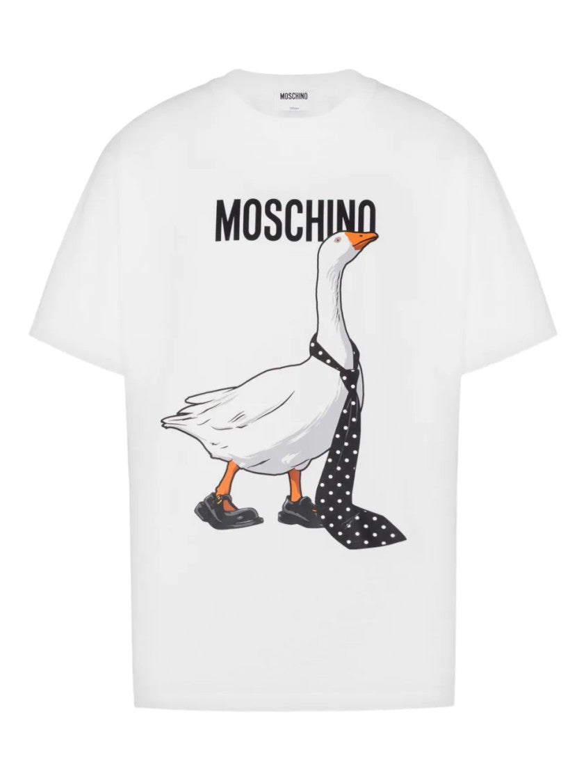 Moschino Graphic Goose Print T-Shirt With Classic Crew Neckline