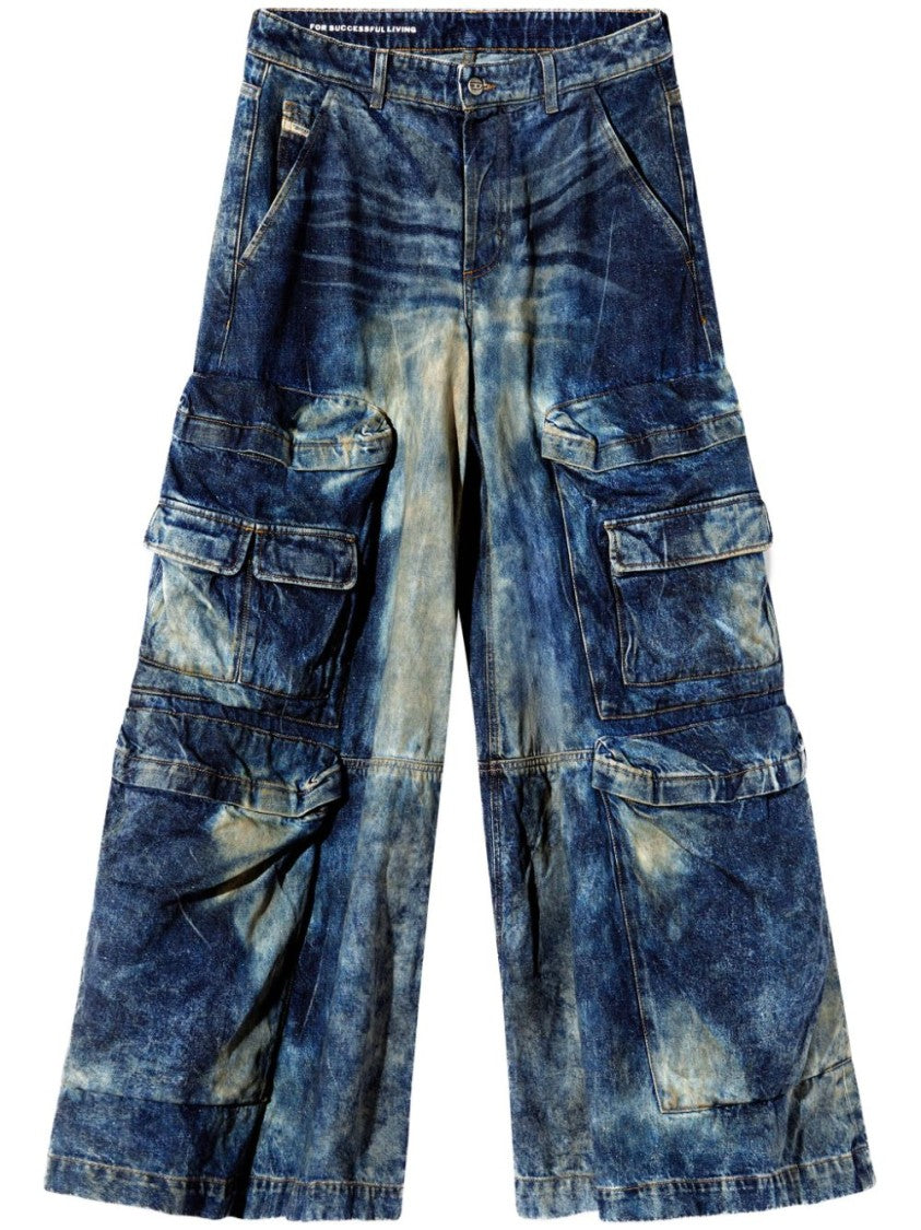 Diesel Wide-Leg Indigo Blue Cargo Trousers