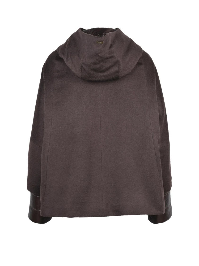 Herno Brown Cashmere High-Collar Down Overcoat