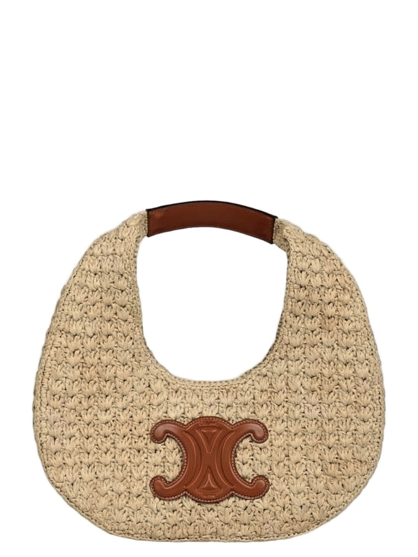 Celine Woven Raffia Shoulder Bag With Calfskin Accents