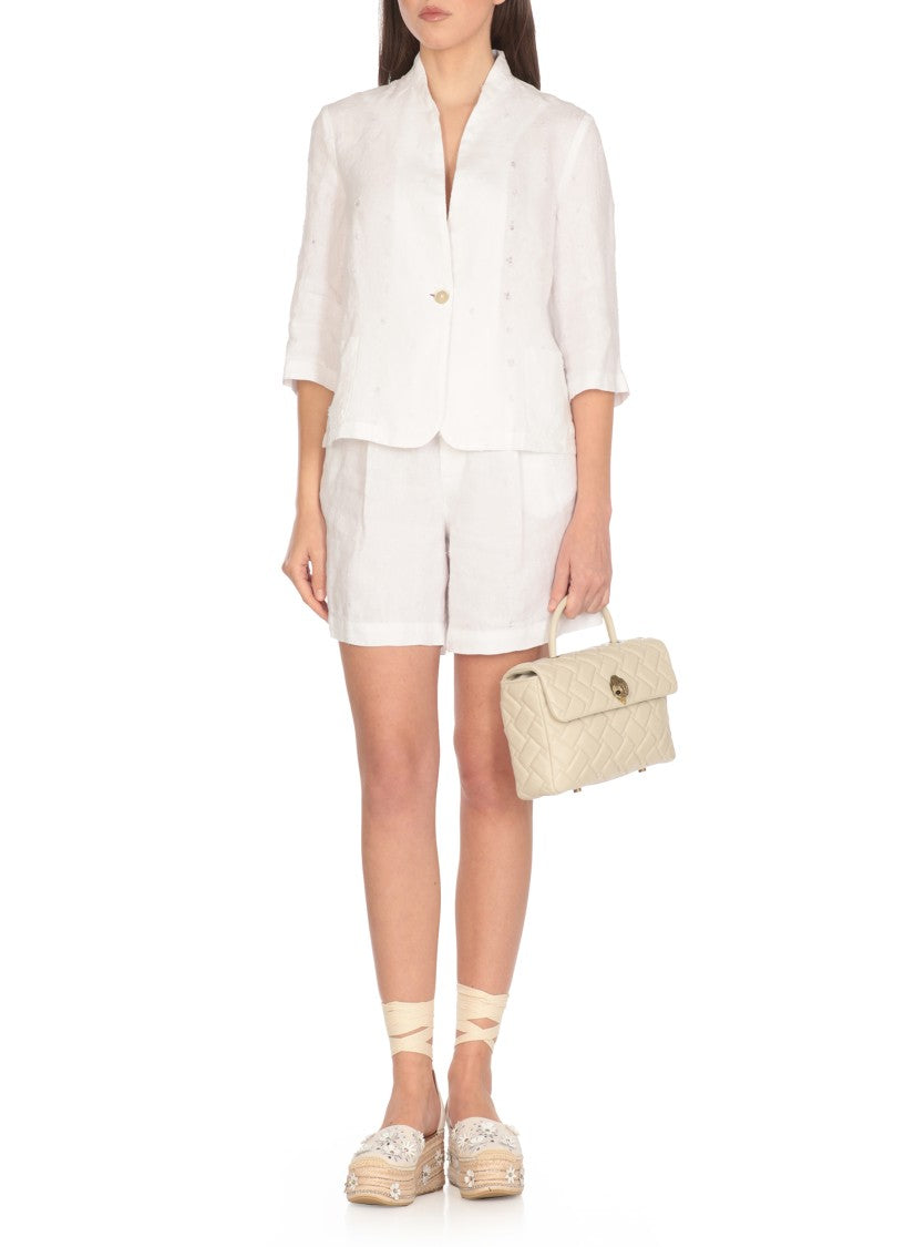 120% Lino White Linen Bermuda Shorts