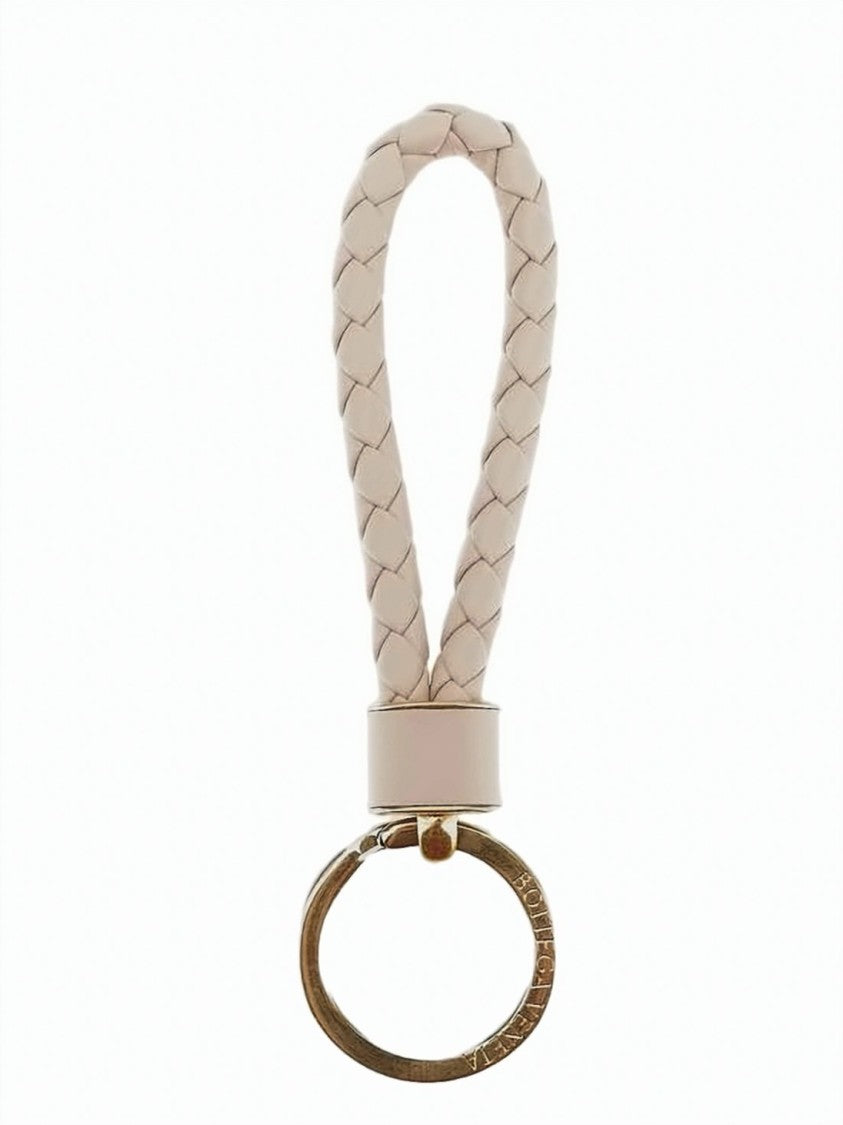 Bottega Veneta Braided Lambskin Leather Keyring With Polished Gold-Tone Ring