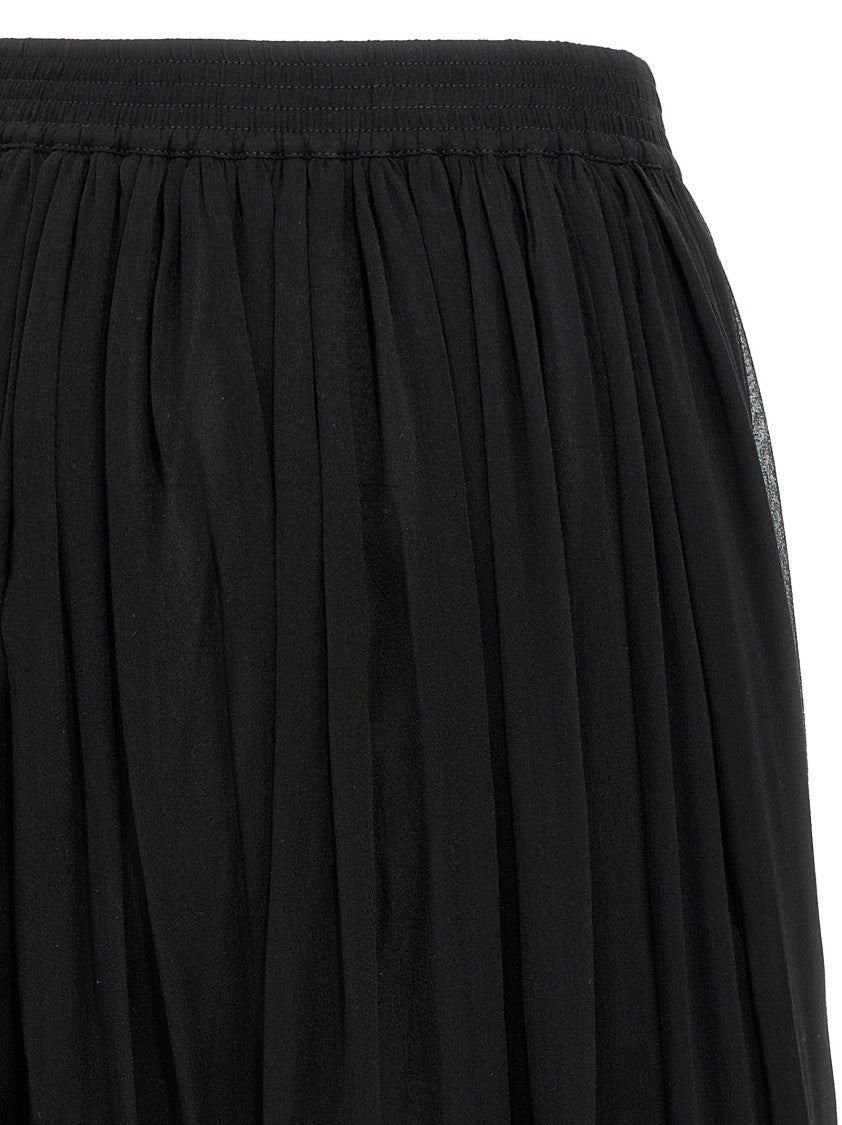 Saint Laurent Pleated Black Silk Maxi Skirt With Elastic Waistband