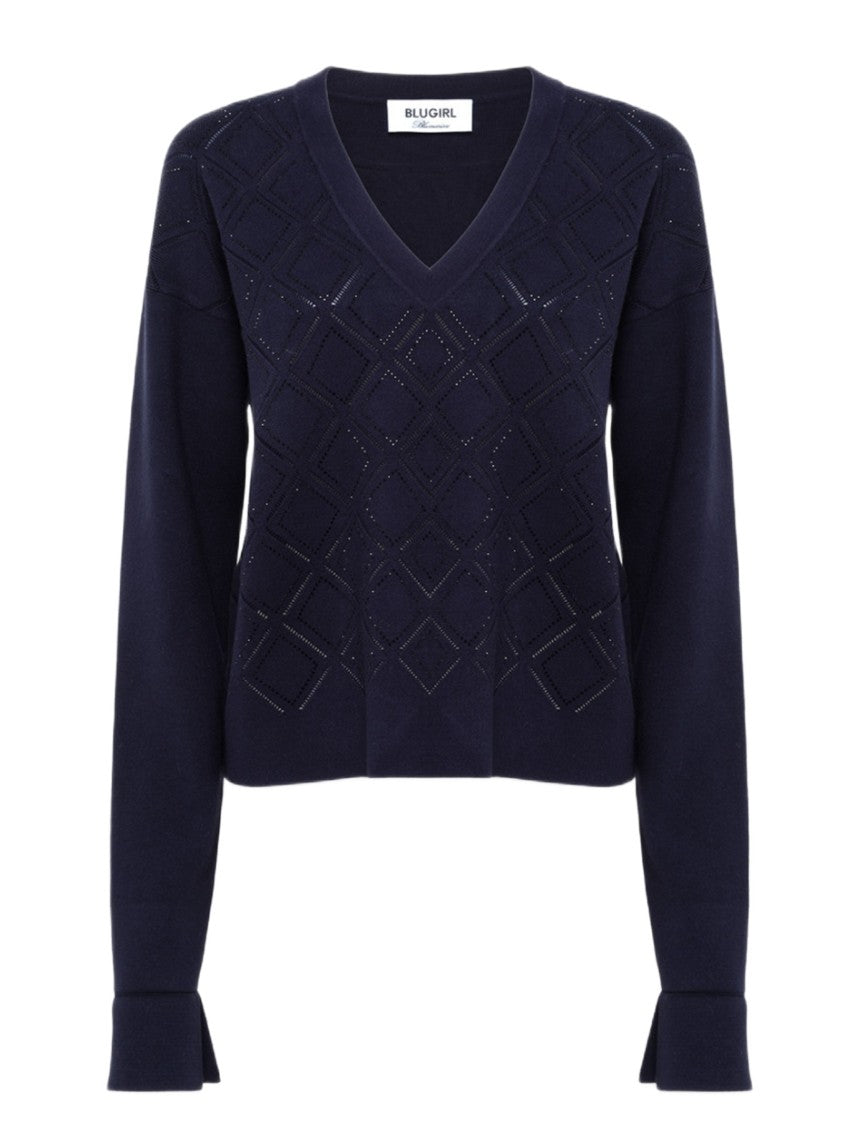 Blugirl Textured Cropped Sweater With Deep V-Neckline