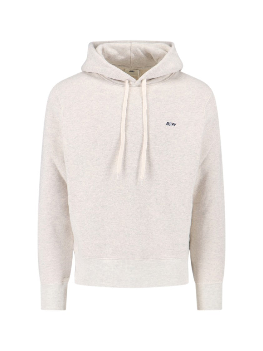Autry Cropped Light Grey Hoodie Sweater With Relaxed Fit