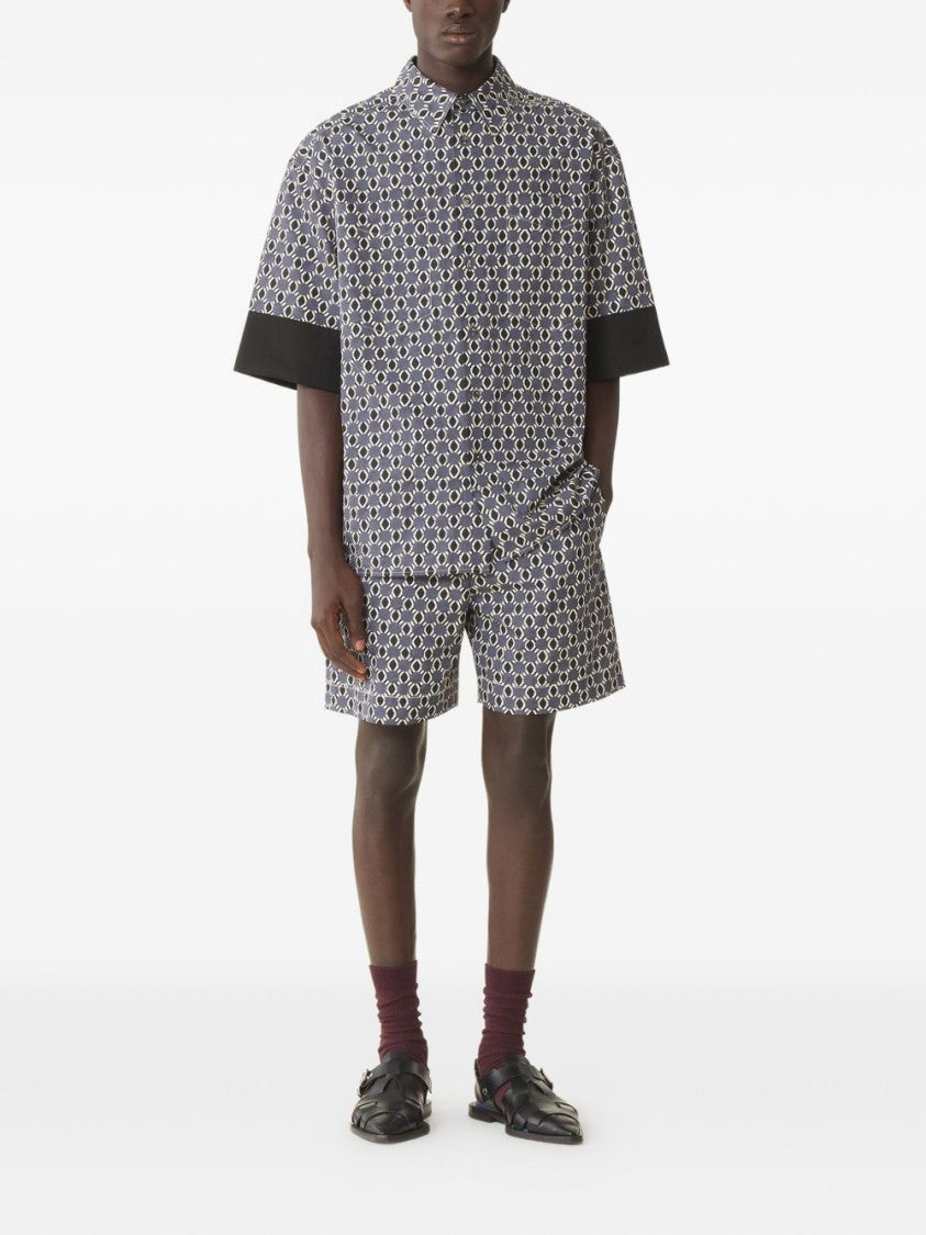 Lanvin Blue Geometric Print Short Sleeve Shirt