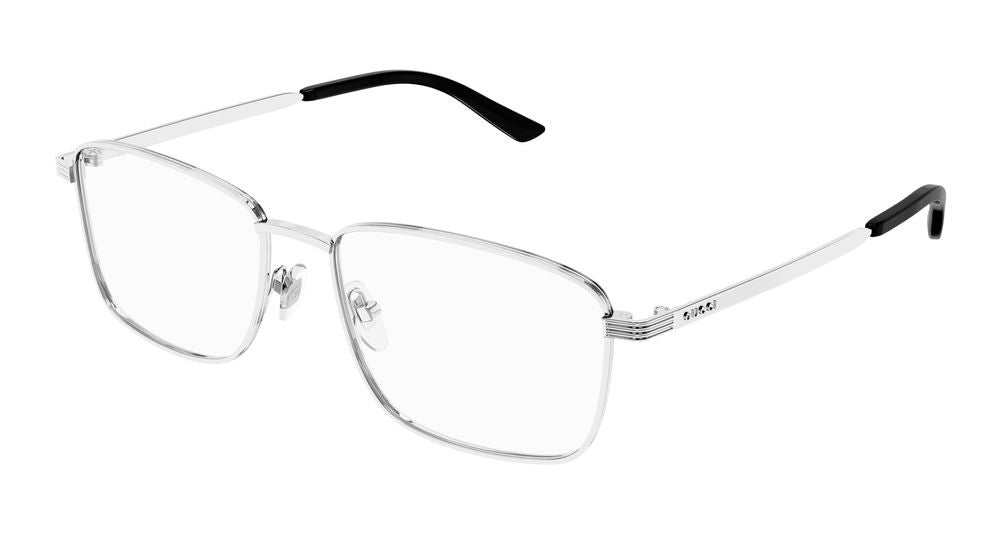 Gucci Silver Double Bridge Square Metal Eyeglasses