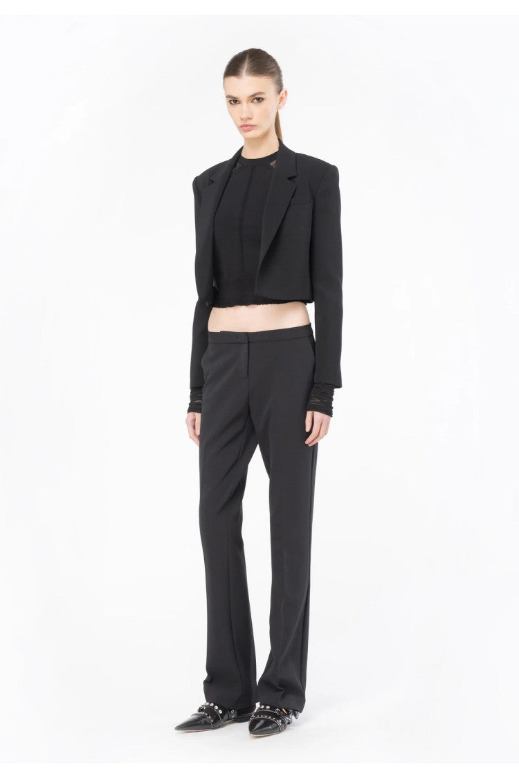 Pinko Black Polyester-Blend Lapel Collar Blazer