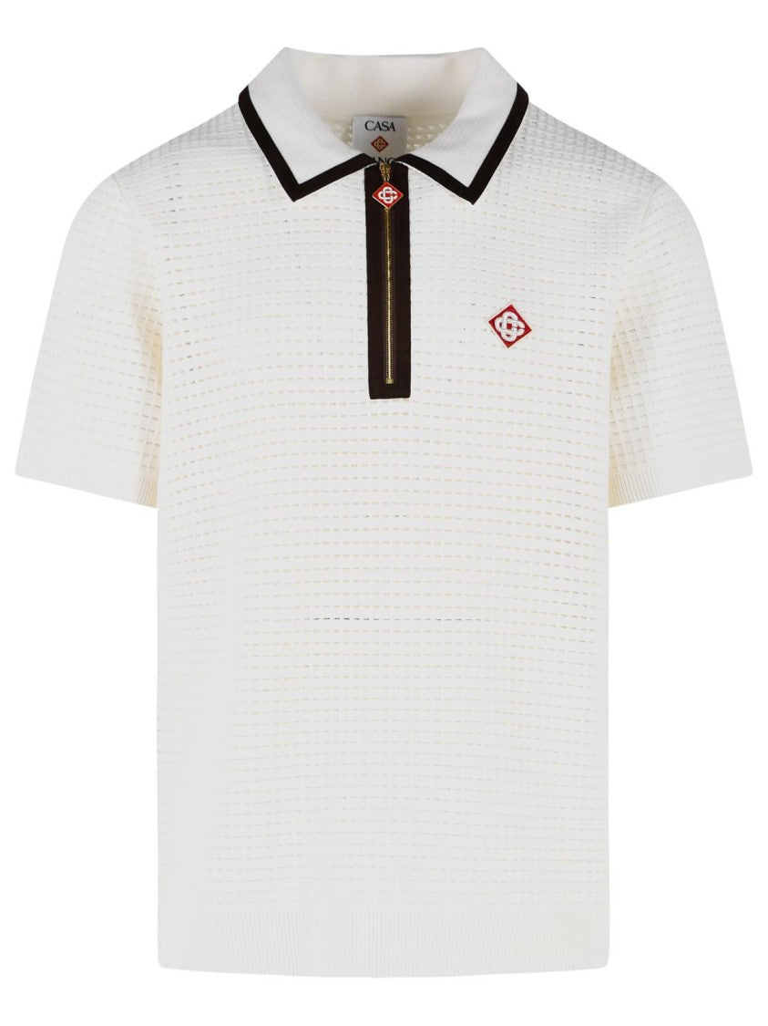 Casablanca White Waffle Stitch Wool Polo Shirt