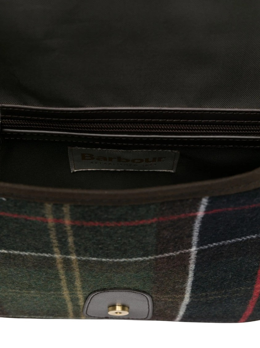 Barbour Plaid-Panelled Leather Cross-Body Bag With Adjustable Strap